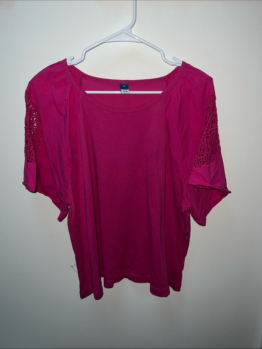 Old Navy Pink Crochet Lace Sleeve Top Size XL